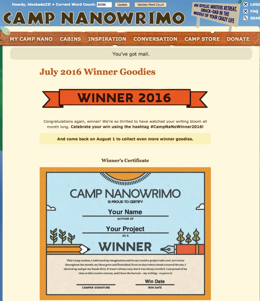 NaNoWriMo2016 Award!